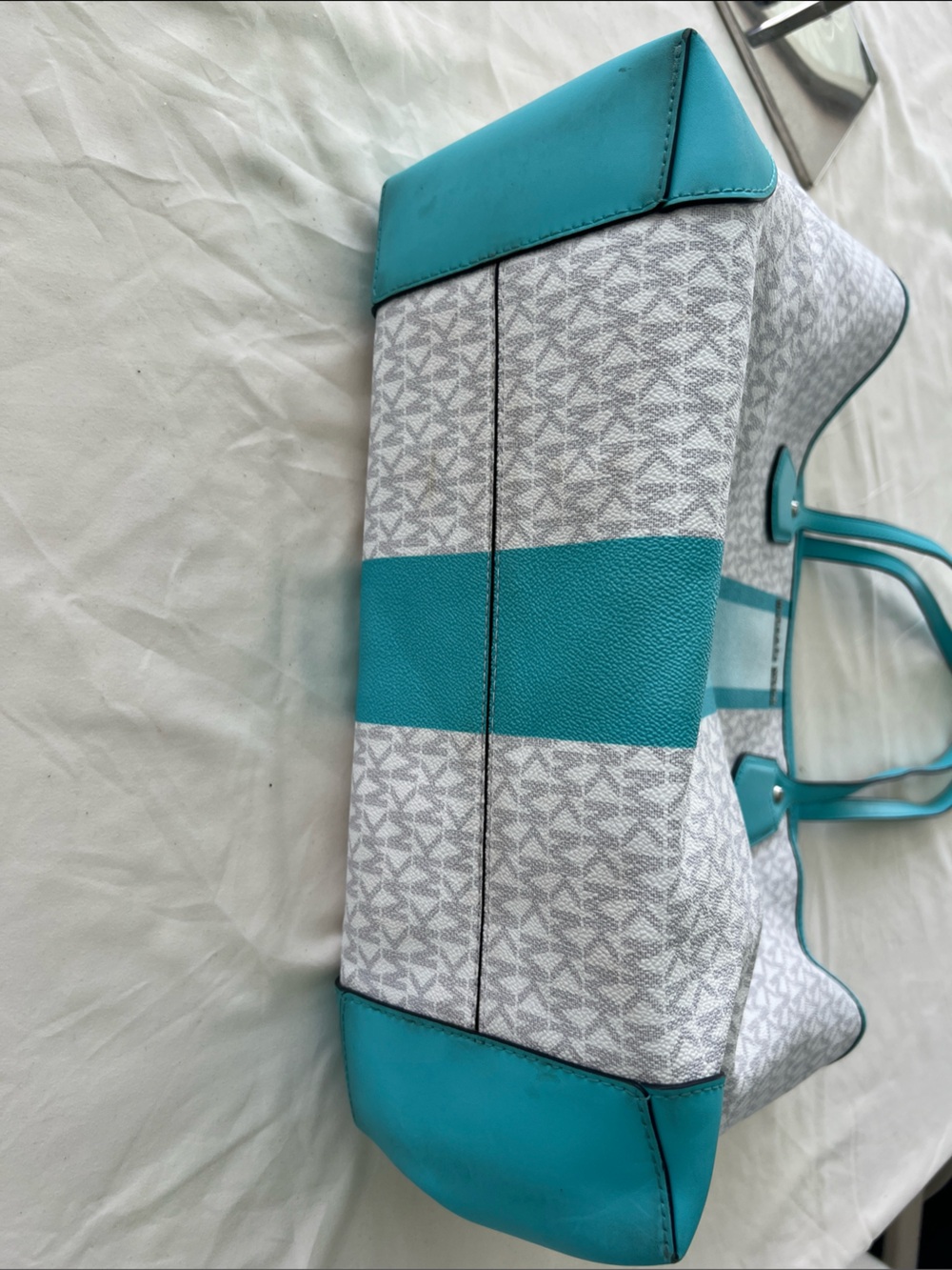 Michael Kors Turquoise Stripe MK EVA Signature Tote - Picture 8 of 8